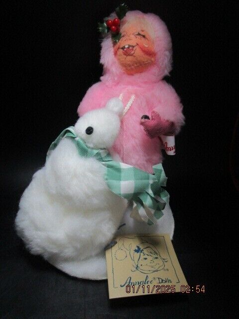 ANNALEE DOLL IN PINK WITH SNOWMAN 7" ^^