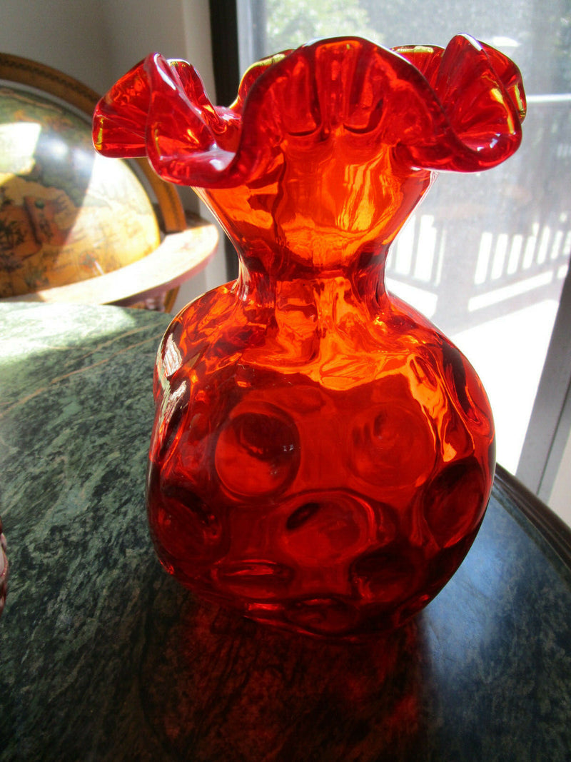 Mid Century Amberina Glass Tiara Optic Dots Paneled Handblown Vase Ewer Pick 1