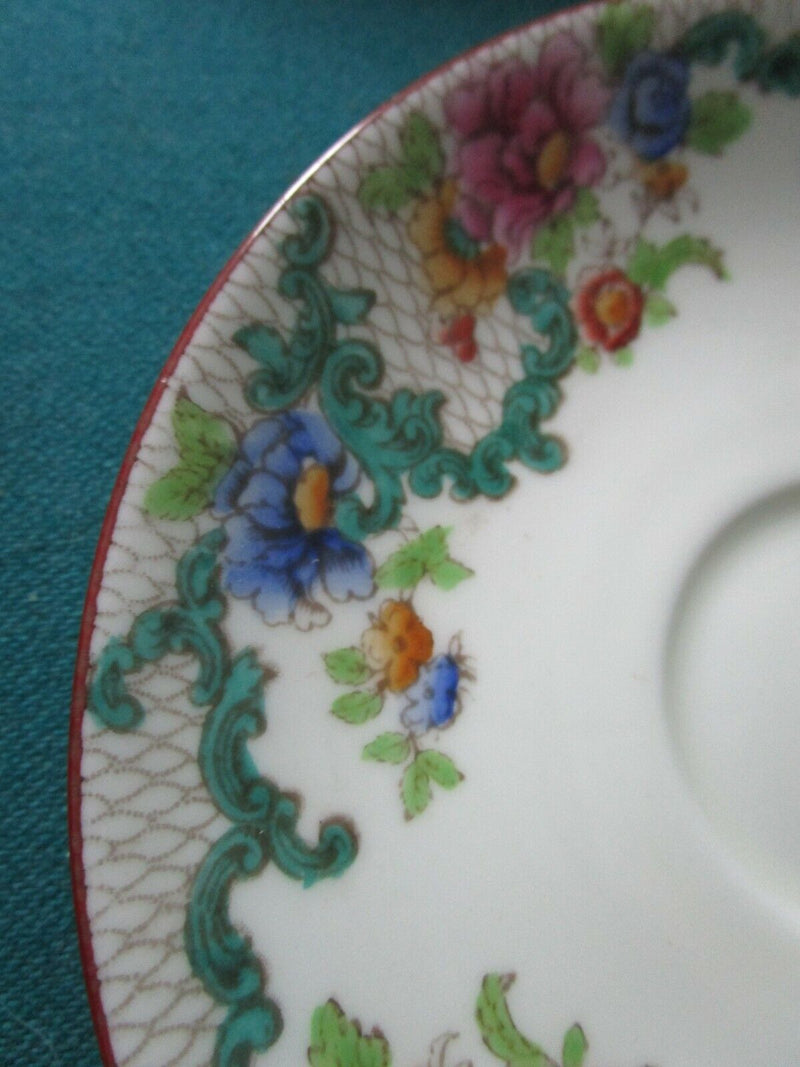 CAULDON ENGLAND CONSOME SOUP CUP SAUCER VICTORIA PATTERN LACE AND FLOWERS c1904