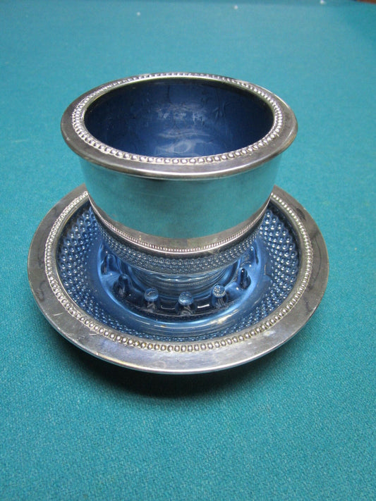 W & S Blackinton silverplate blue glass lined cup and saucer RARE ORIGINAL [170B