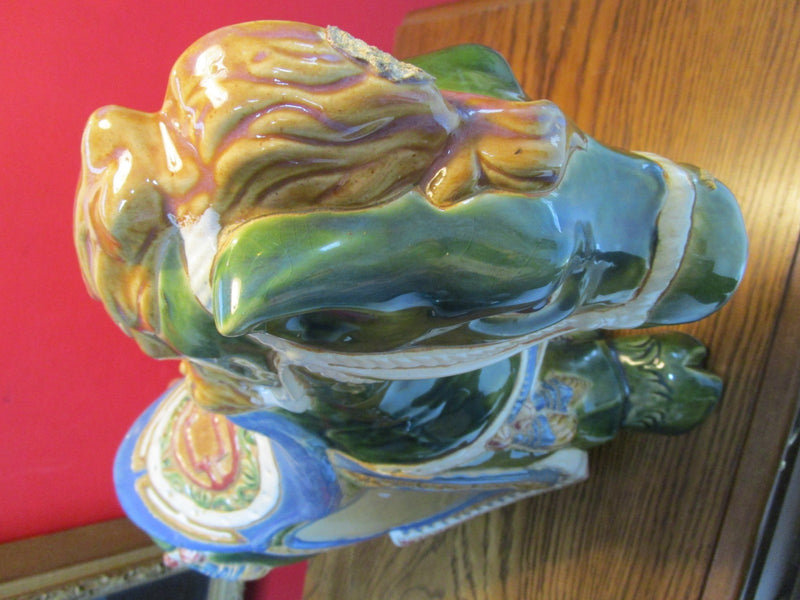 CHINESE TERRACOTA CERAMIC GLOSSY HORSE SCULPTURE FIGURINE DECORATED 14X18 X 10