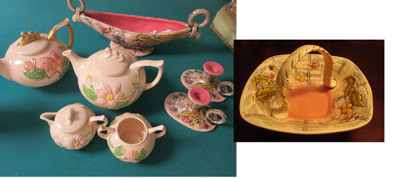 Mid Century Hull Usa Pottery Tea Set, Teapot, Console Candle Holder Pick 1 ^^