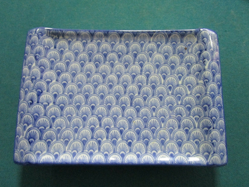 BLUE TRAY JEWELRY DISH VANITY CHINESE 8 1/2 X 6"