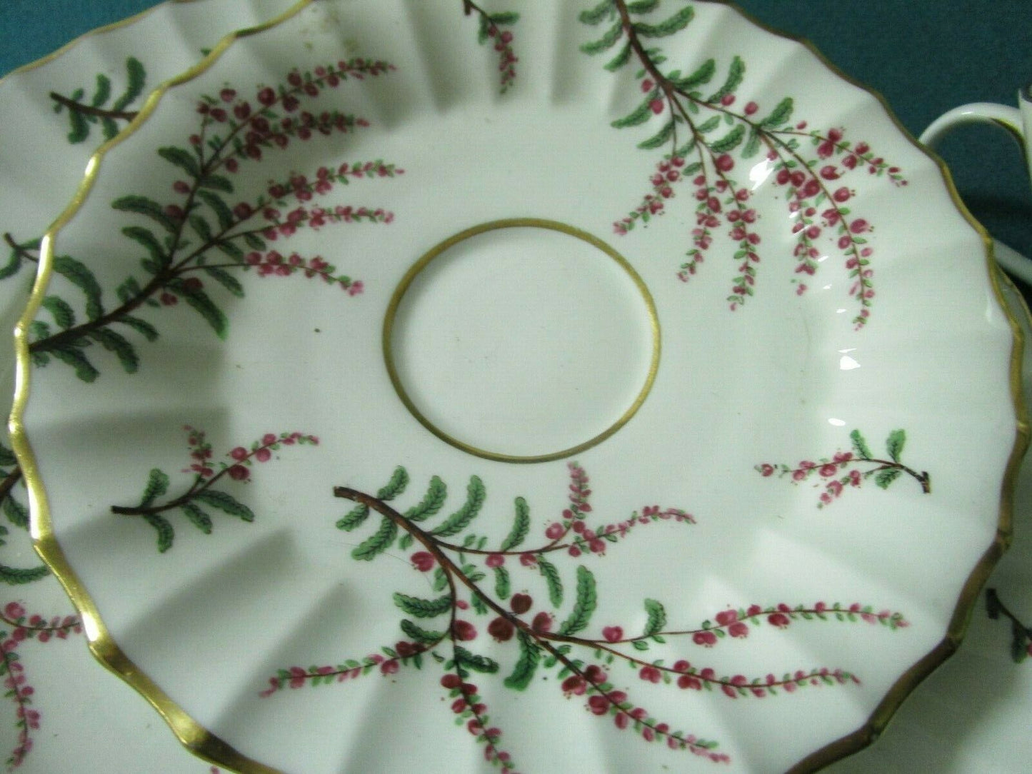 TRIO Royal Worcester, Dunrobin Pattern, England, cup, saucer,cake plate [95F]