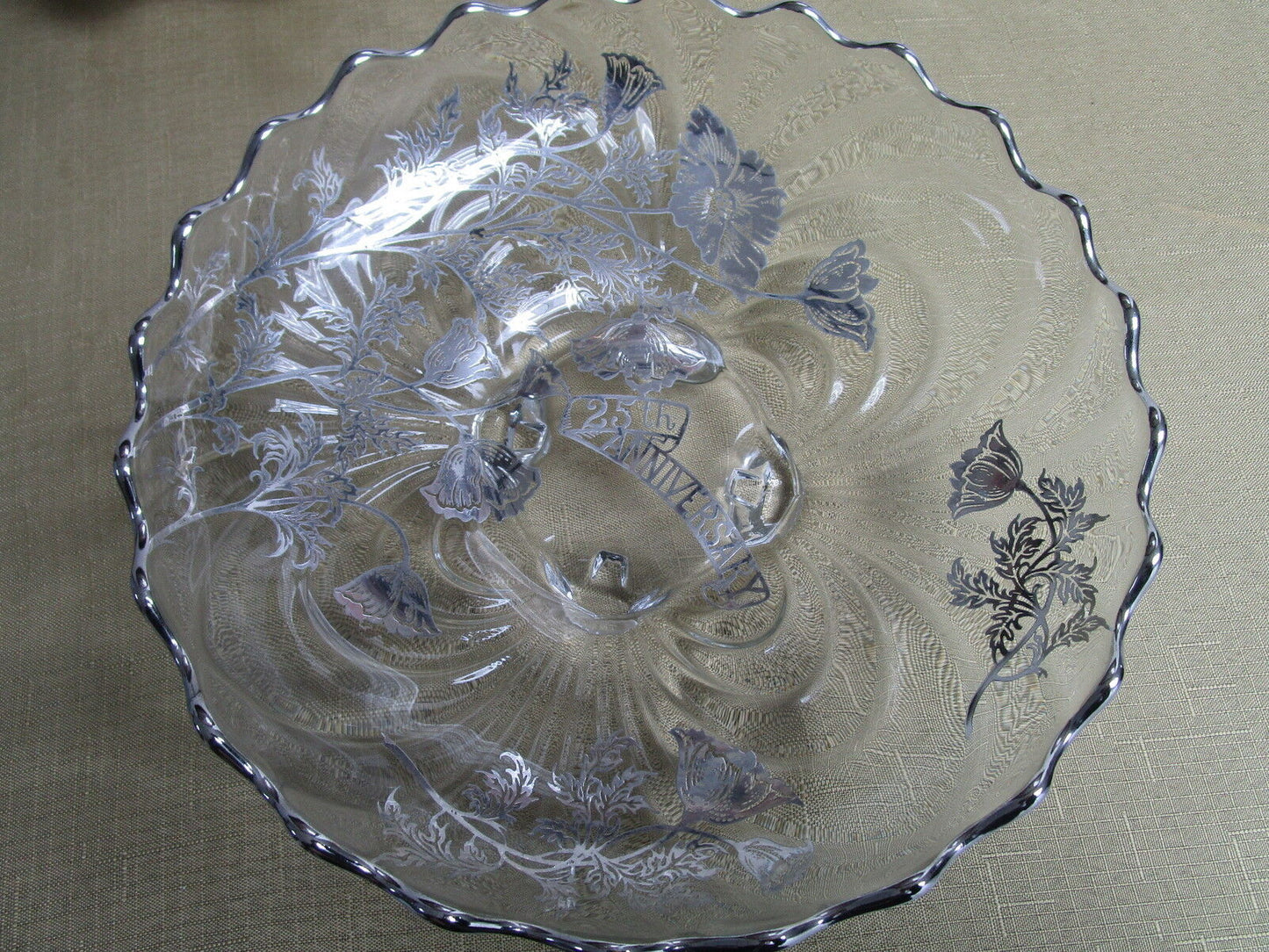 25th Anniversary footed bowl centerpiece silver overlay, 3 x 11" ORIGINAL