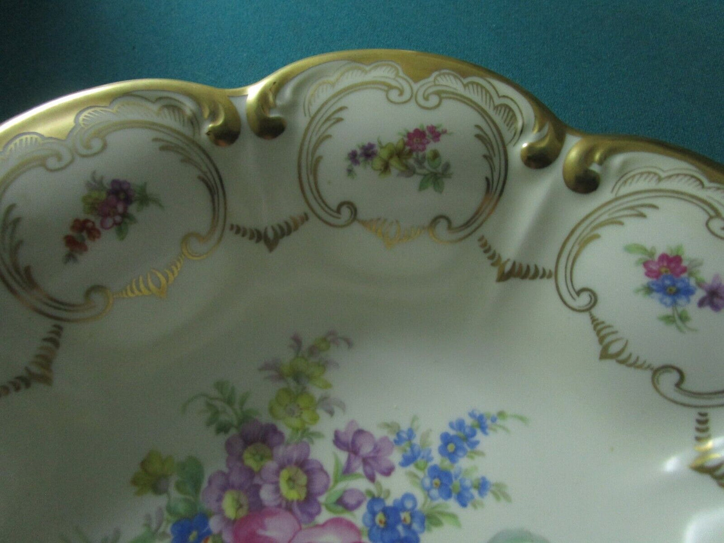 TIRSCHENREUTHER BAVARIA GERMANY SET BOWL TRAY CENTERPIECE GOLD AND FLOWERS