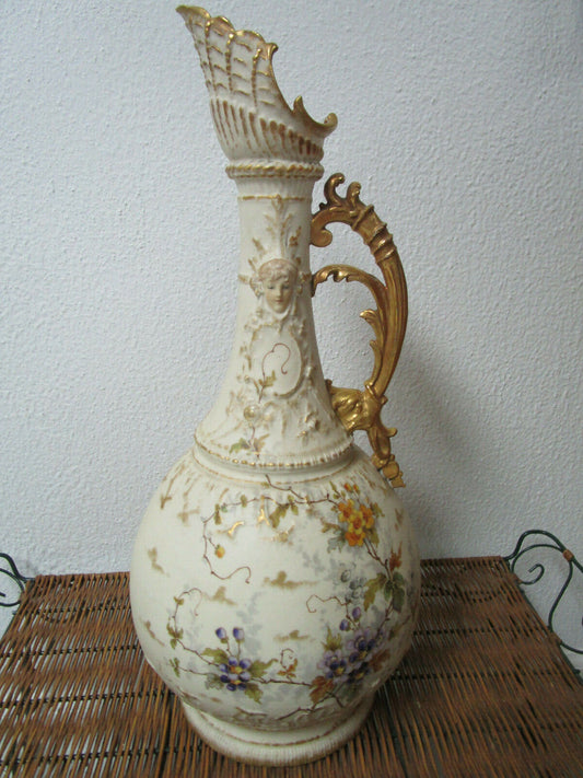 Antique Art Nouveau Vase STELLMACHER AMPHORA TURN-TEPLITZ-BOHEMIA 19" EWER 1890s