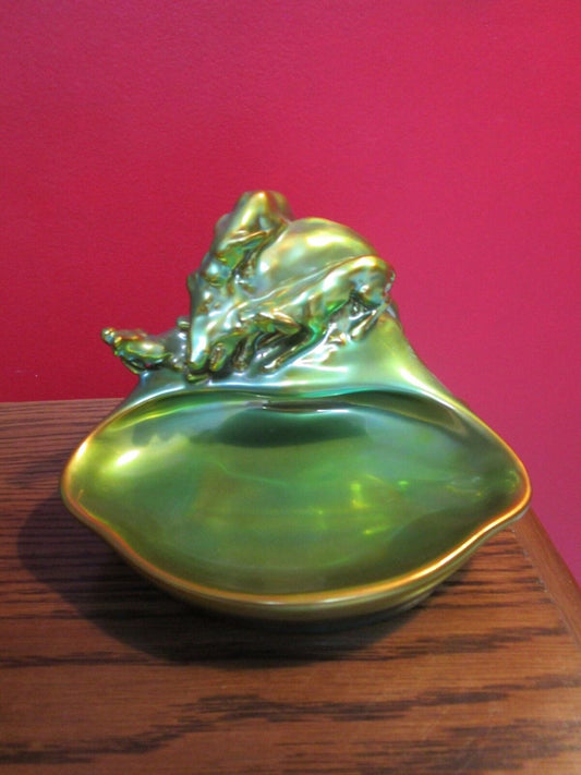 Zsolnay HUNGARY GREEN IRIDESCENT Eosin BOAR HUNT DISH