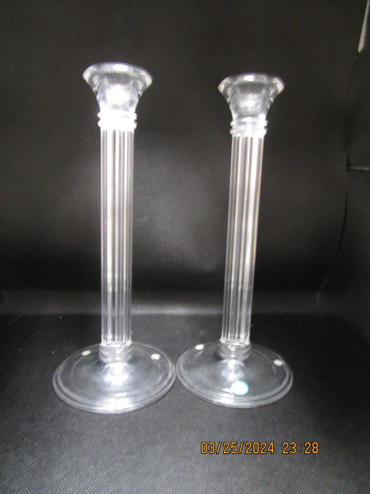 Tiffany Austrian crystal. Ribbed column form with flared candle socket 10" [aC]