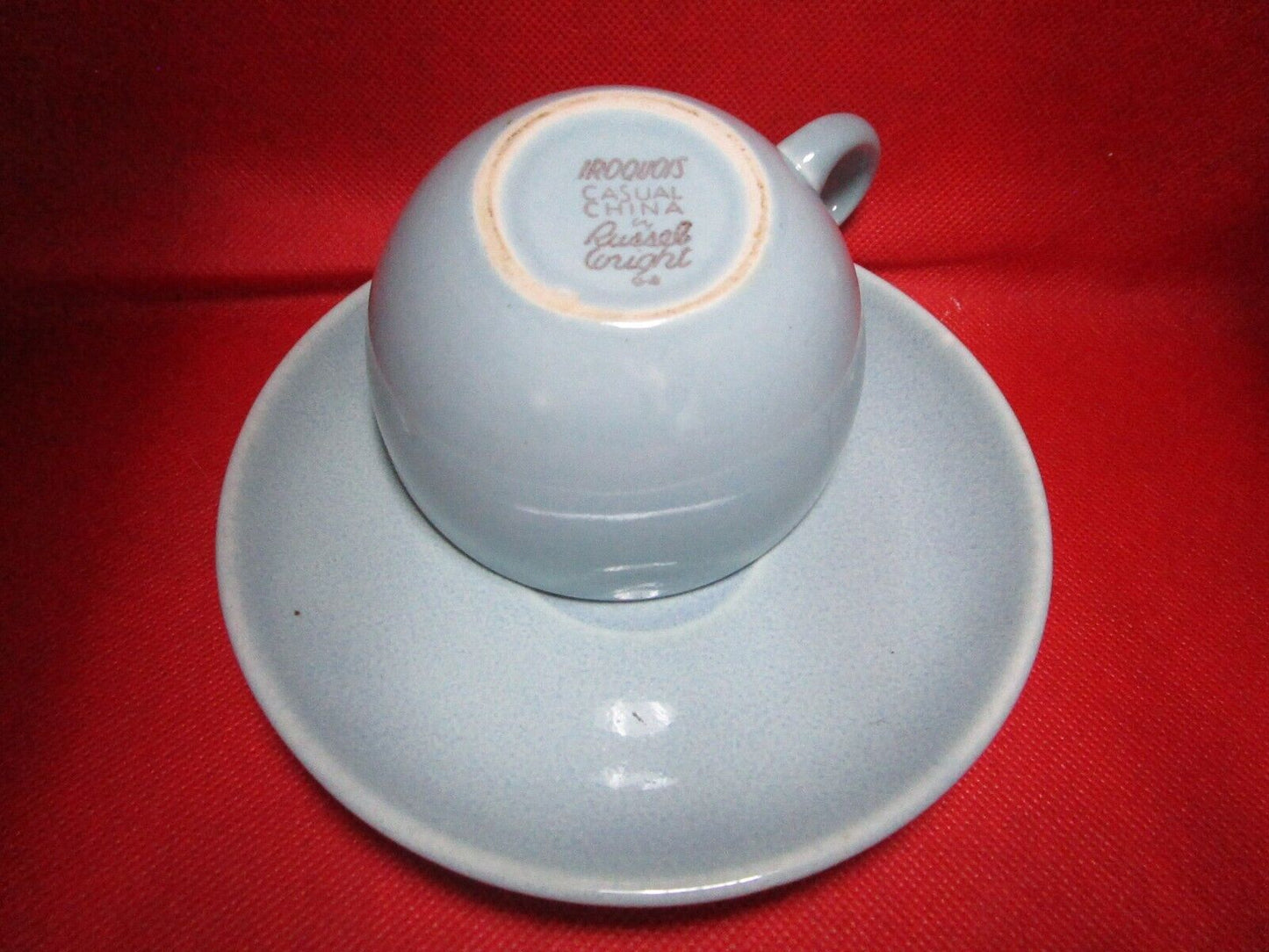 Russel Wright TRIO cup, saucer and cake plate Iroquois blue