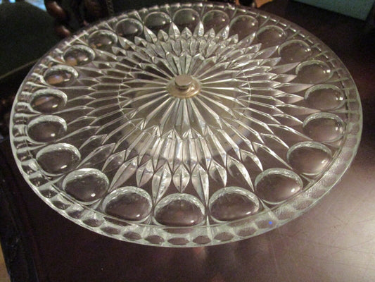 VINTAGE MID CENTURY PRESSED CLEAR GLASS SILVERPLATE FOOT 3 X 11" [*]