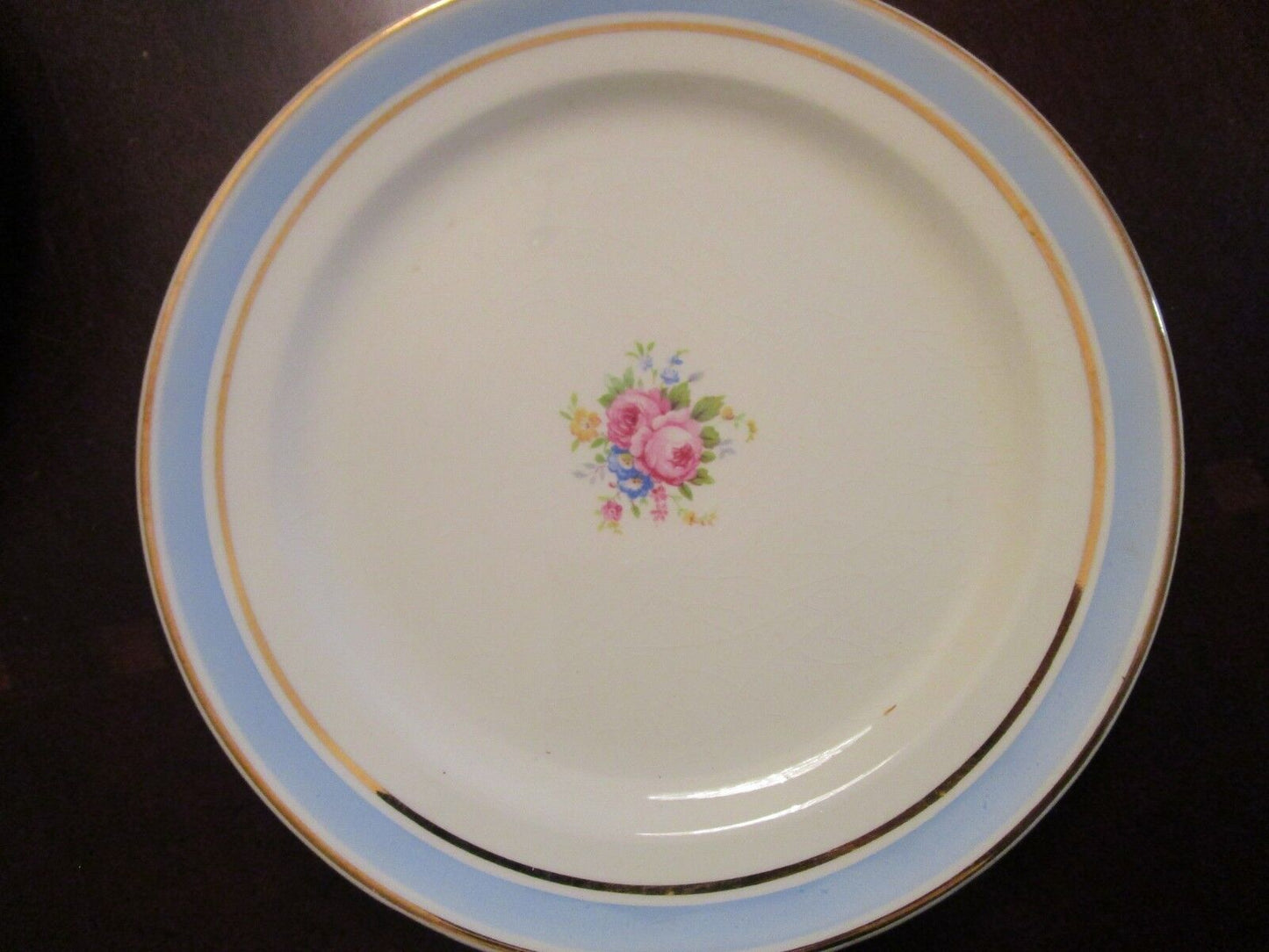 VINTAGE TAYLOR SMITH & TAYLOR USA  4 bread plates rimmed gold and blue 50g