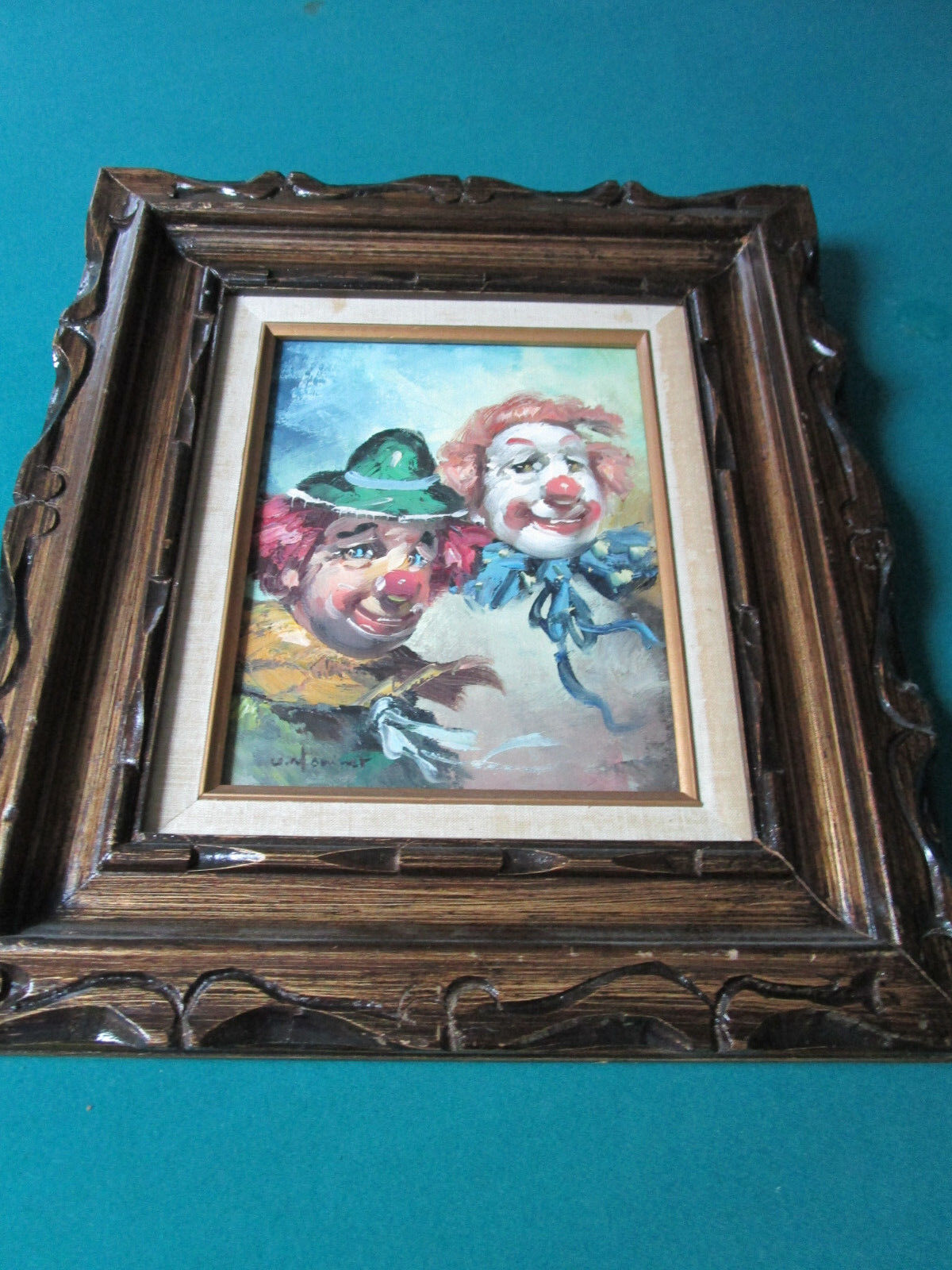 WILLIAM MONINET "TWO CLOWNS" OIL ON CANVAS PAINTING professionally FRAMED ART