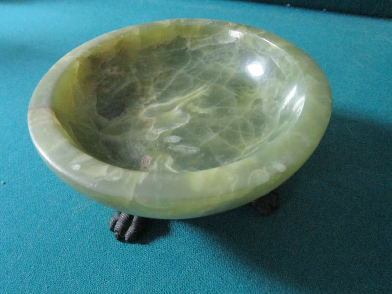 Marble And Brass Oval Dish Bowl Lion Feet Austria Original [80b]