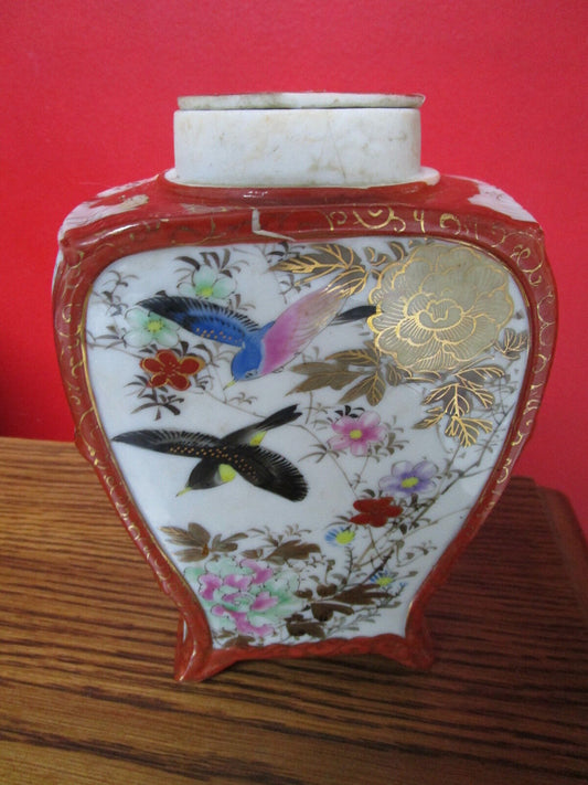 Antique c1800s Chine ceramic Vase COVERED URN hand painted