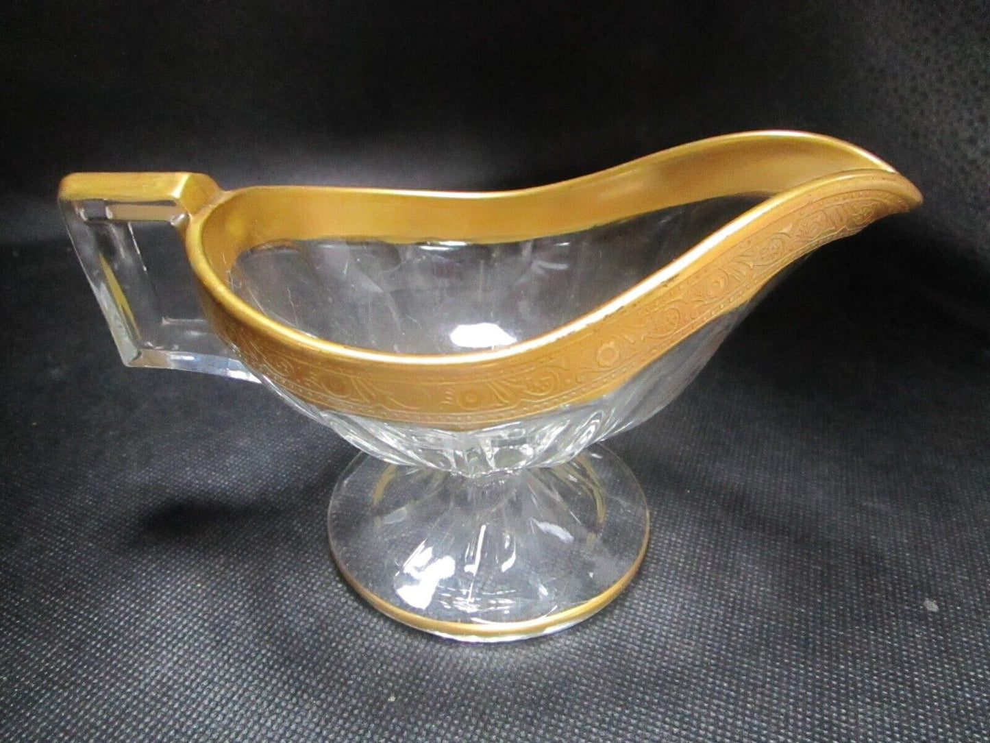 Tiffin glass gold rim gravy boat