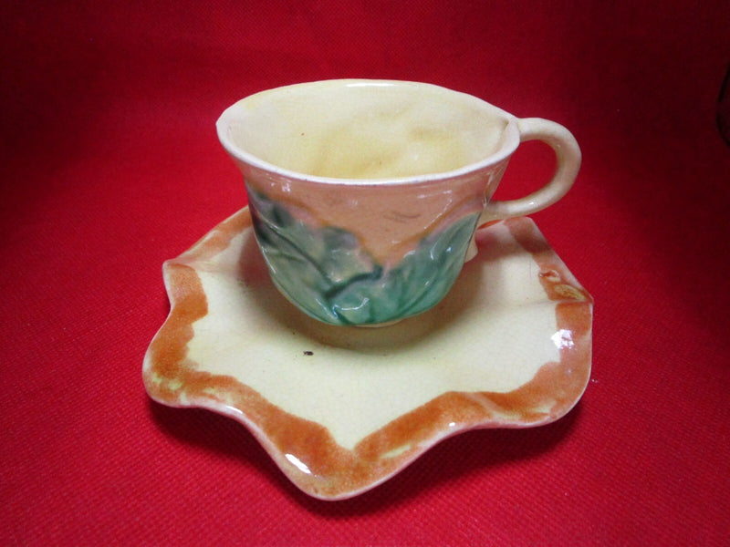 Italian pottery Majolica tea cup and saucer yellow ^^^^