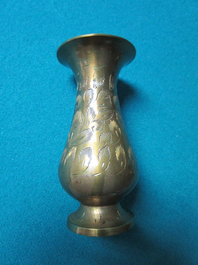 BRASS PAIR OF VASES MADE IN INDIA 5" ETCHED ^^
