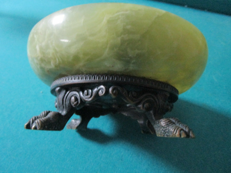 Marble And Brass Oval Dish Bowl Lion Feet Austria Original [80b]