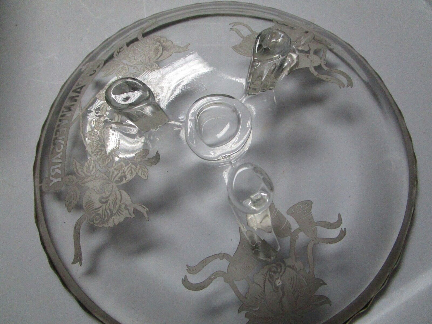 Rockwell 25th Anniversary footed dish crystal silver overlay 7 1/2"