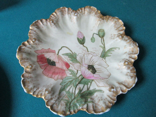 1900S ALFRED LANTENIER FRANCE CHINA PLATE PROFUSELY DECORATED FLOWERS AND GOLD^^