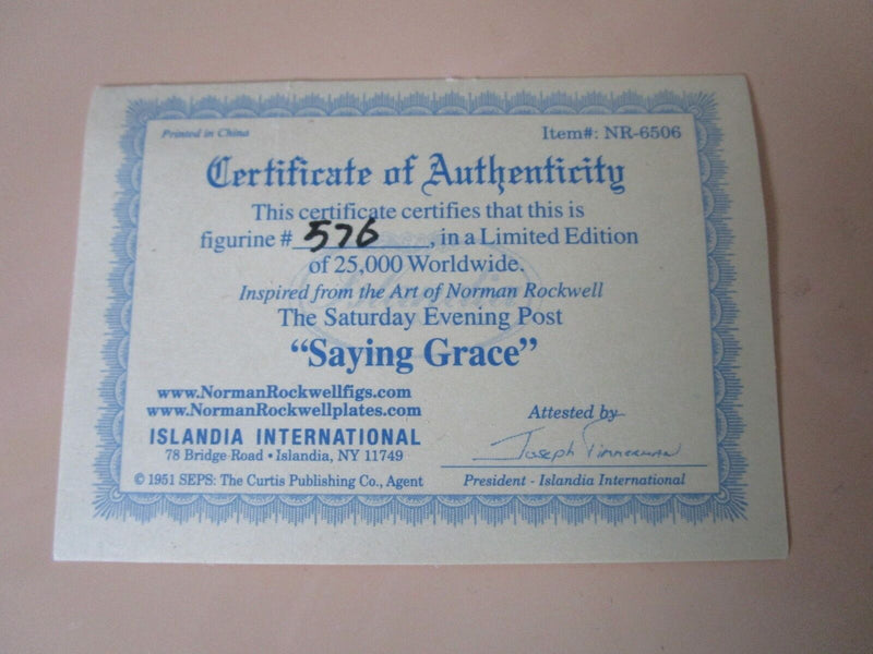 Norman Rockwell "SAYING GRACE" FIGURINE BY ISLANDIA NIB original
