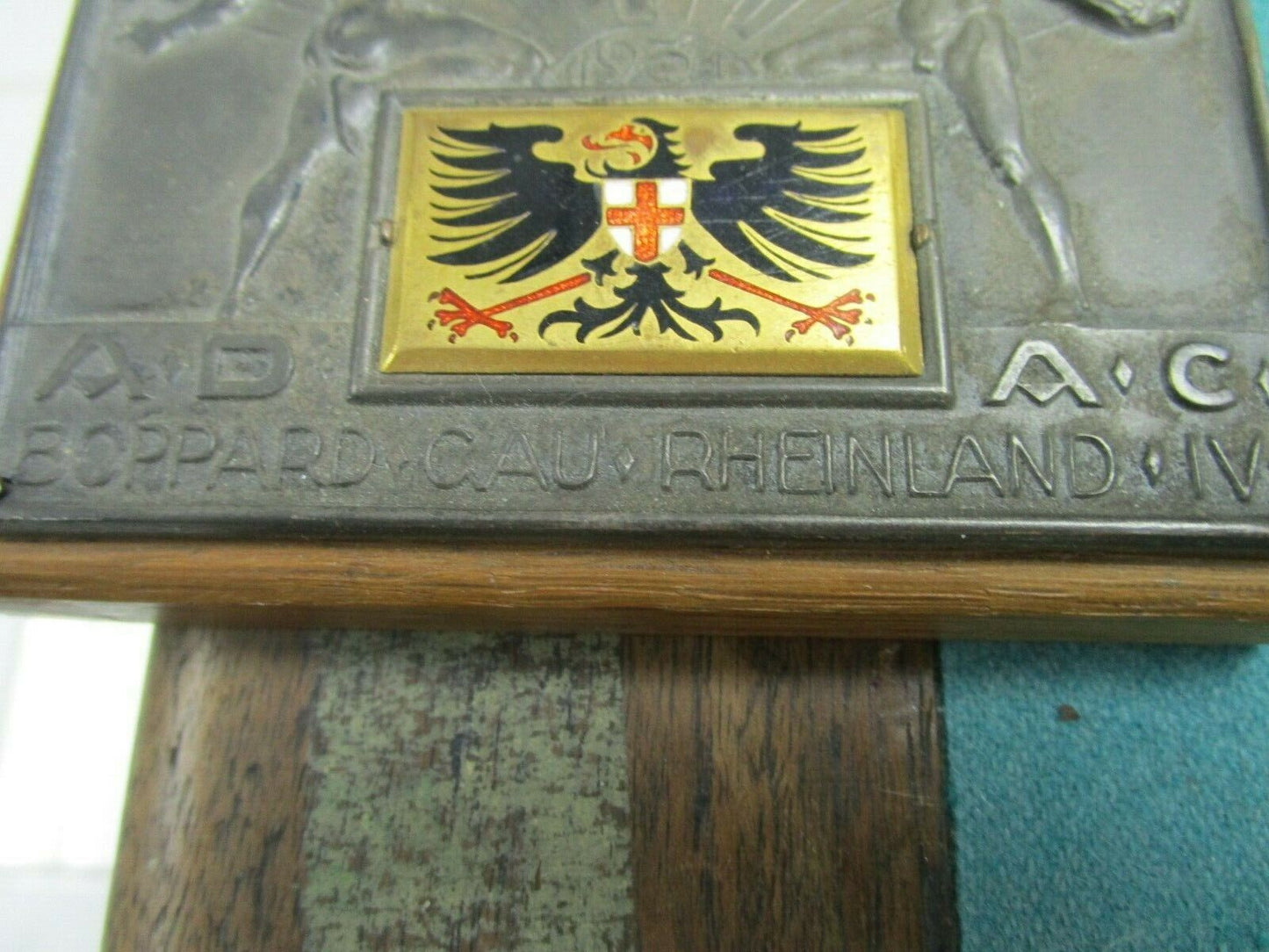 1931 GAUTAG BOPPARD GAURHEINLAND PLAQUE MOUNTED IN WOOD 4 1/2 X 3 1/4"