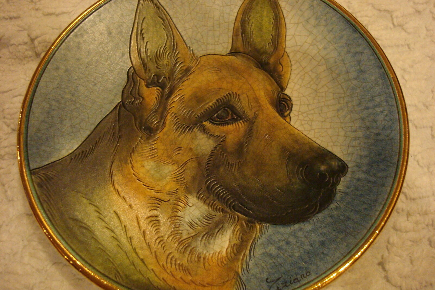 TIZIANO VENETO FLAIR PLATE ETCHED ITALY COLLIE, POODLE, GERMAN SHEPPERD, TIGER^^