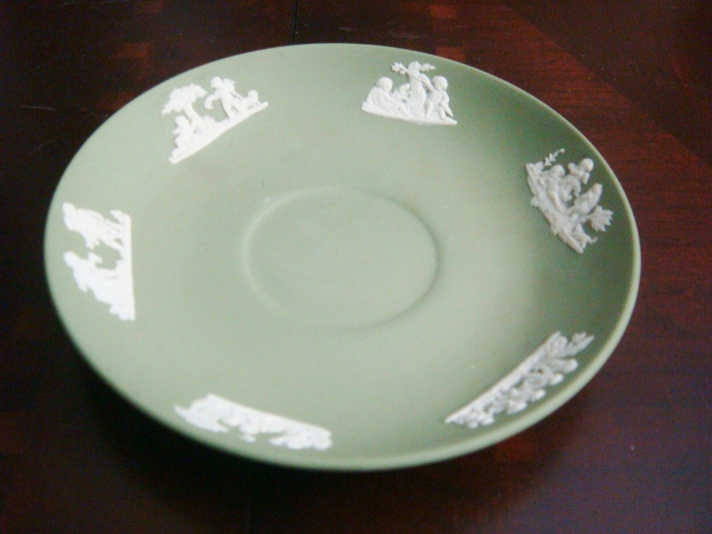 VINTAGE WEDGWOOD GREEN JASPERWARE trio cup, saucer , cake plate [80d]