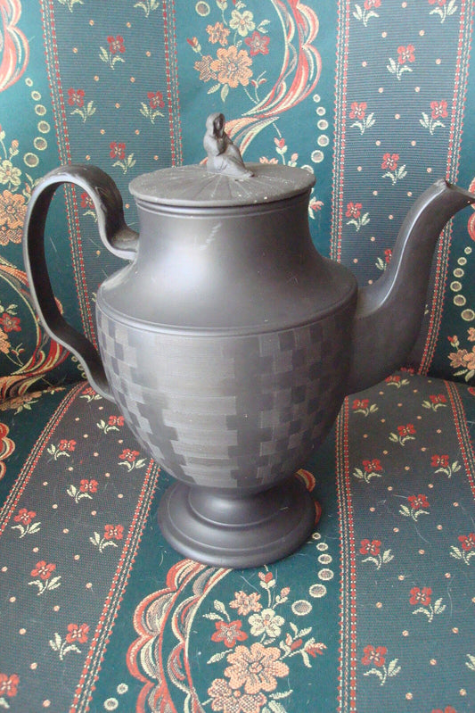 Wedgwood Black Basalt Porcelain COFFEE POT ANTIQUE c1790s WITH WIDOW COVER