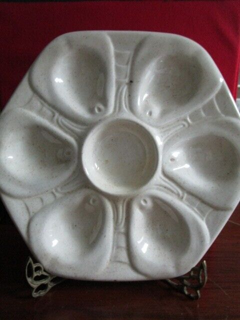 ANTIQUE HARD PASTE CERAMIC MAJOLICA OYSTER PLATE 10" ^^^