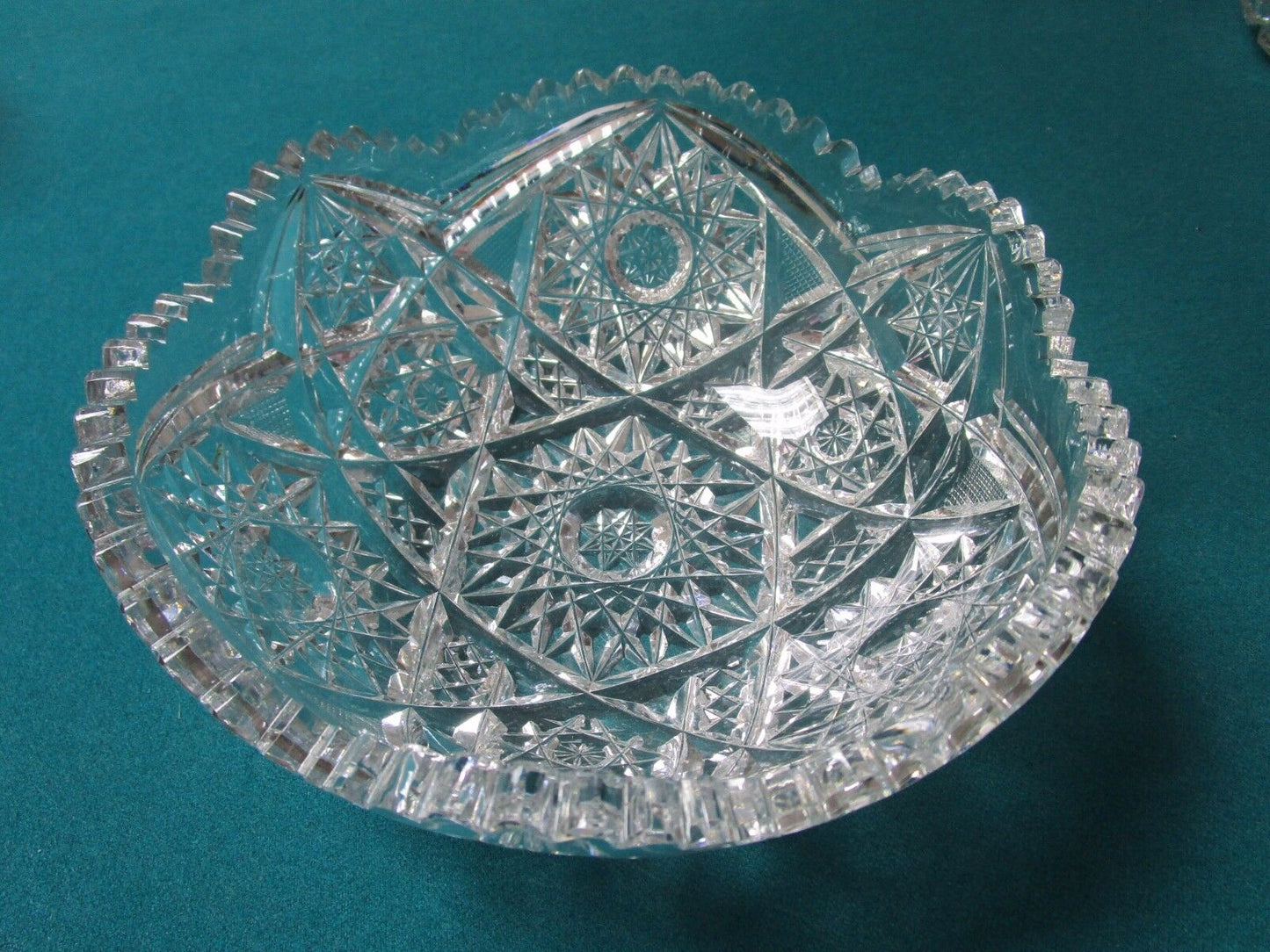 AMERICAN BRILLIANT ROUND  bowl CRYSTAL CUT STARS DESIGN 3X8" [GL-1]