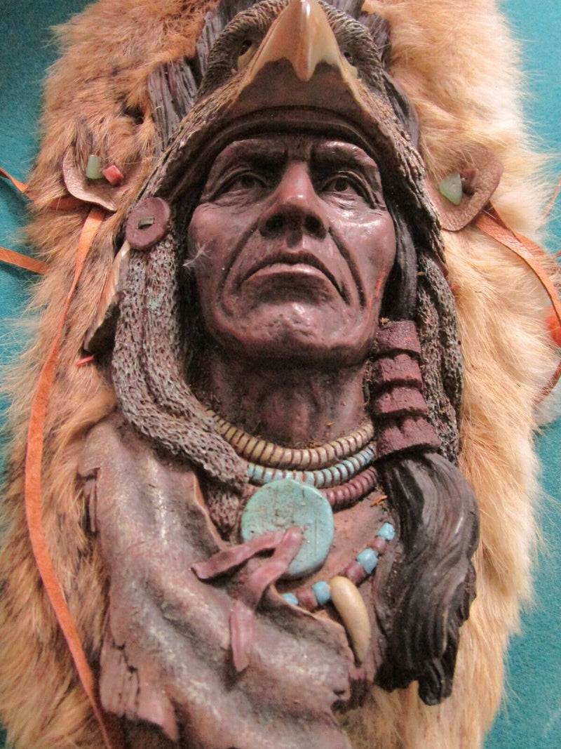 SOUTHWESTERN ART WINCHESTER, AMERICAN INDIAN CHIEF MASK, DESSERT STONES TRINKET
