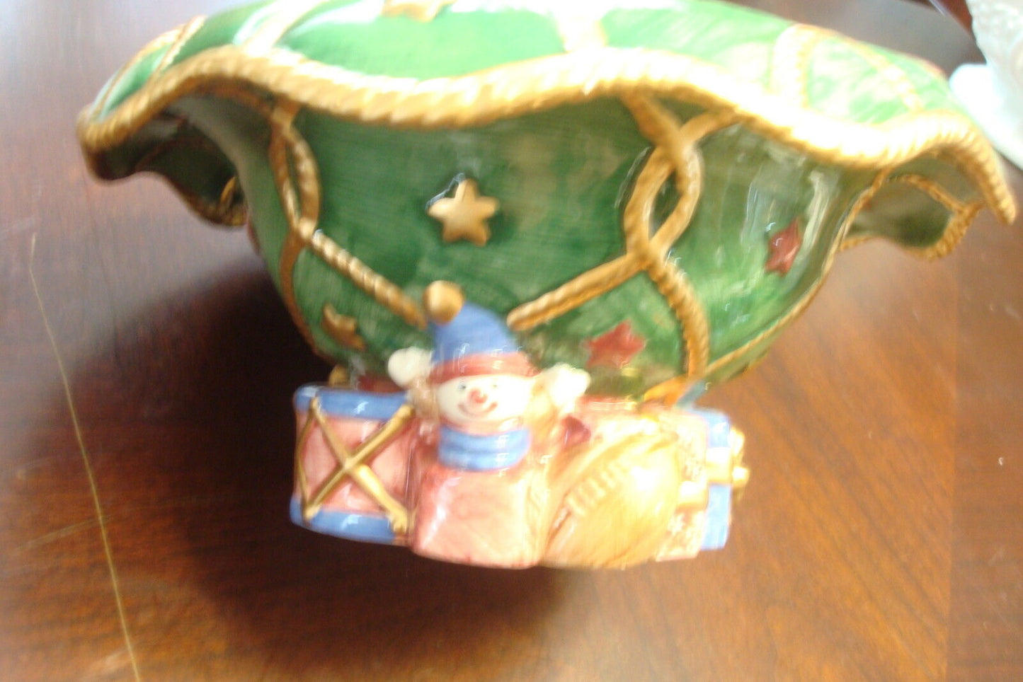 Vintage CHRISTMAS 1994 footed bowl FITZ & FLOYD Christmas Tree Stars [aP-FF]