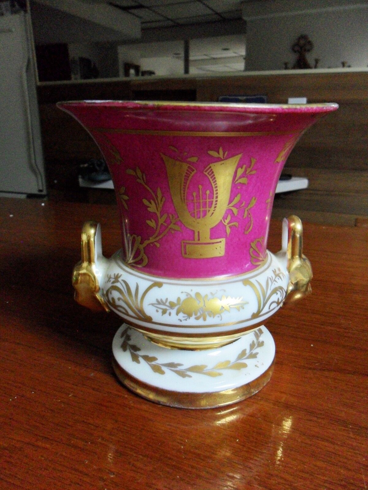 Vase made in France faces handles flowers and gold[a3]