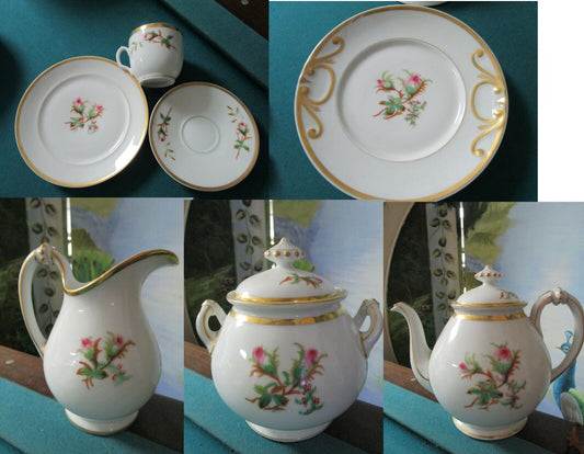 Haviland Limoges Antique Moss Rose Scott Cup Saucer Plates Pitcher Sugar Pick1 ^