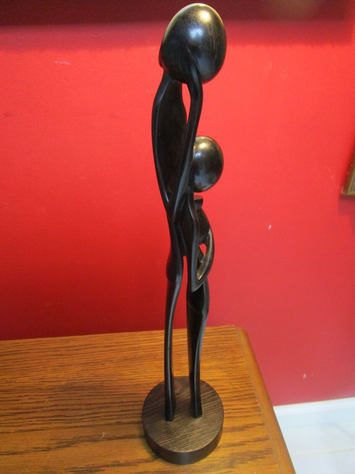 AFRICAN ARTIST B. MOUANGA WOOD sculpture "FATHER AND CHILD" SIGNED ^^