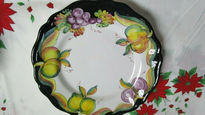 DERUTA ITALY DIP A MANO CERAMIC BOWL PLATES CUP SAUCER FRUITS BLACK RIM PICK 1