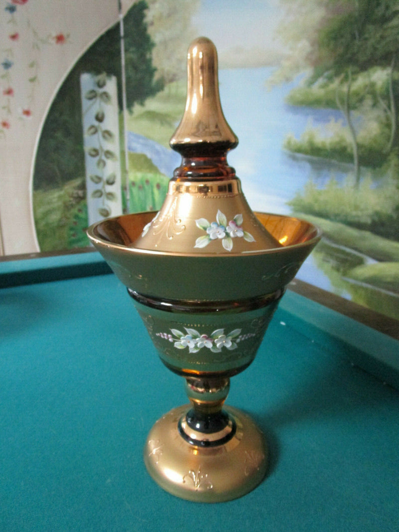 CZECH/BOHEMIAN CRYSTAL GLASS GOLD RED RUBY CANDY DISH BELL DECANTER PICK 1