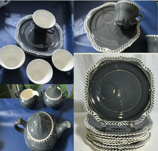 Harkerware Liverpool Oh Green Celado Snack Trays Cups Teapot Creamer Sugar Pick1