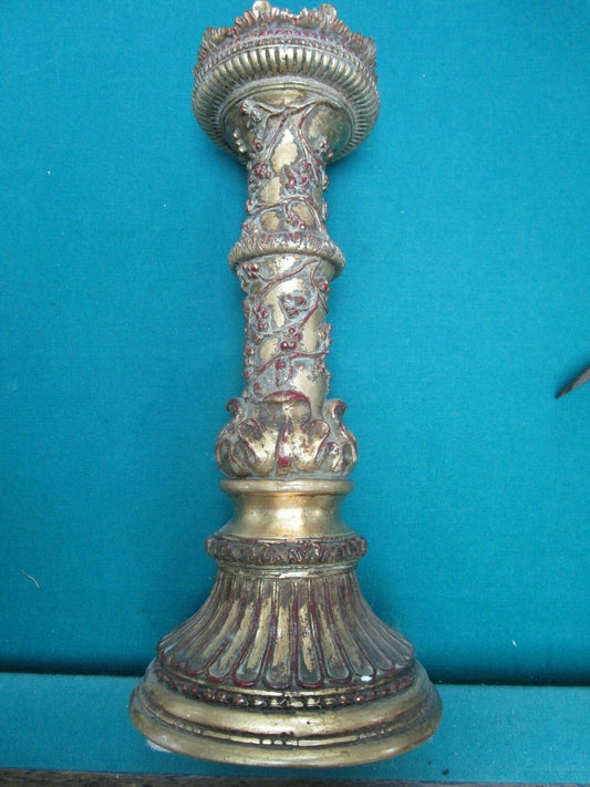 COLUMN TOWER CERAMIC CANDLE HOLDER REPOUSSE WITH RED GRAPES 15"