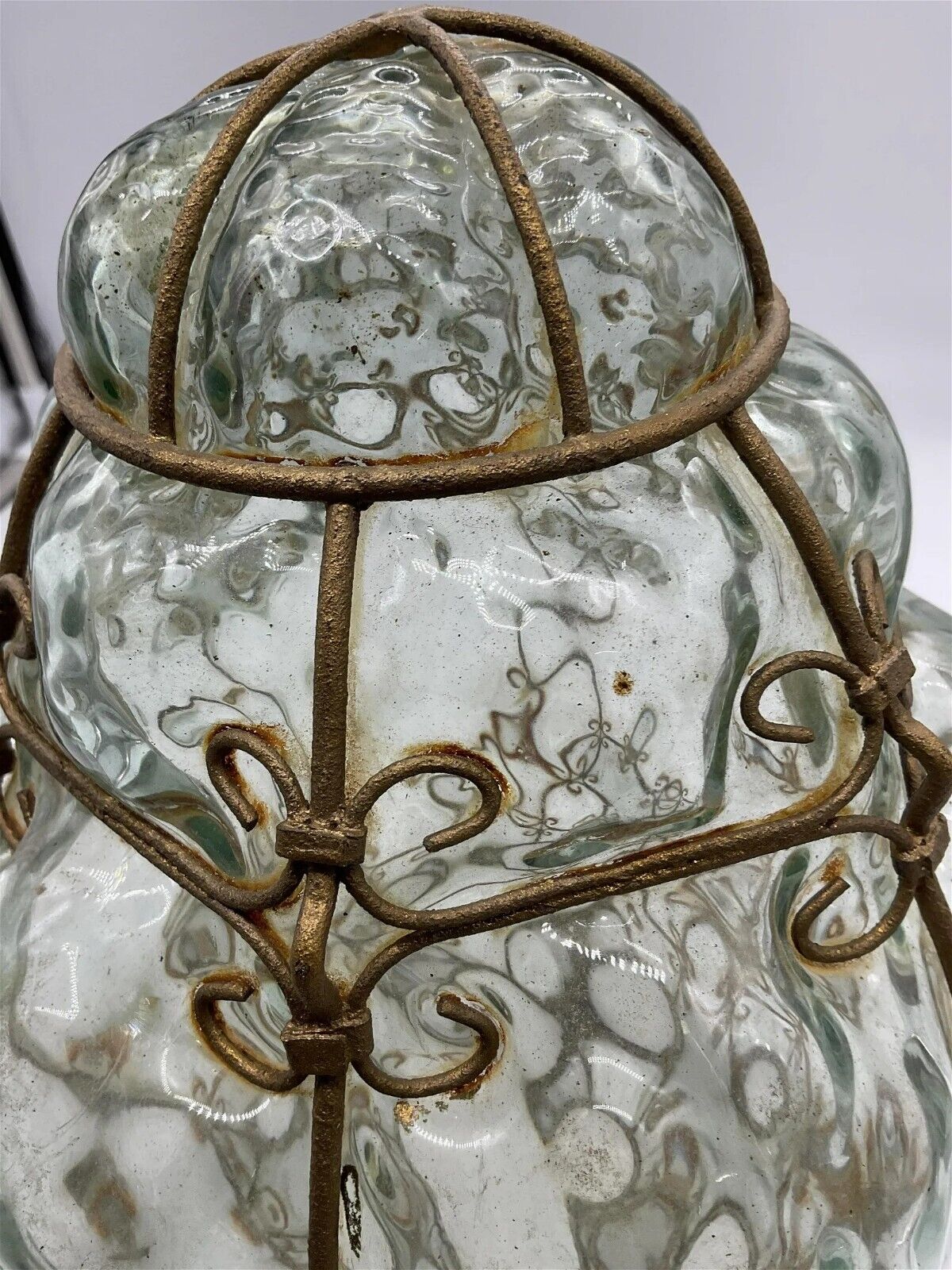 VINTAGE ORIGINAL MURANO CAGED BLOWN GLASS HANGING SWAG LAMP