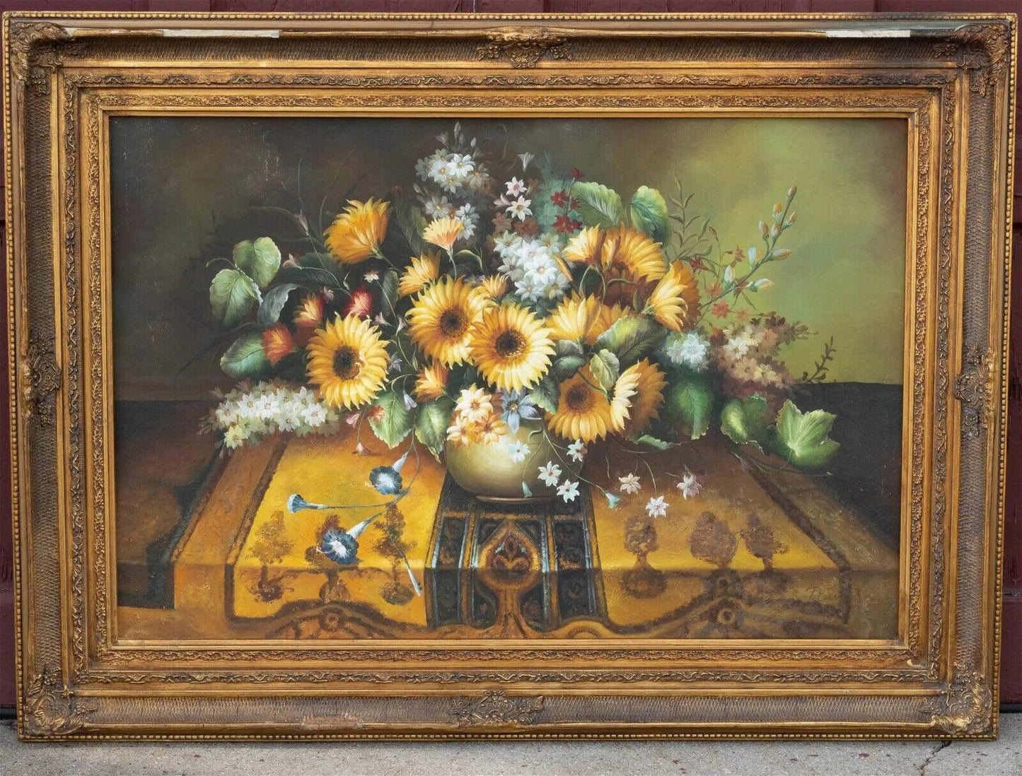 20th C LARGE Art Nouveau Floral Bouquet Still Life Oil on Canvas signed Davis