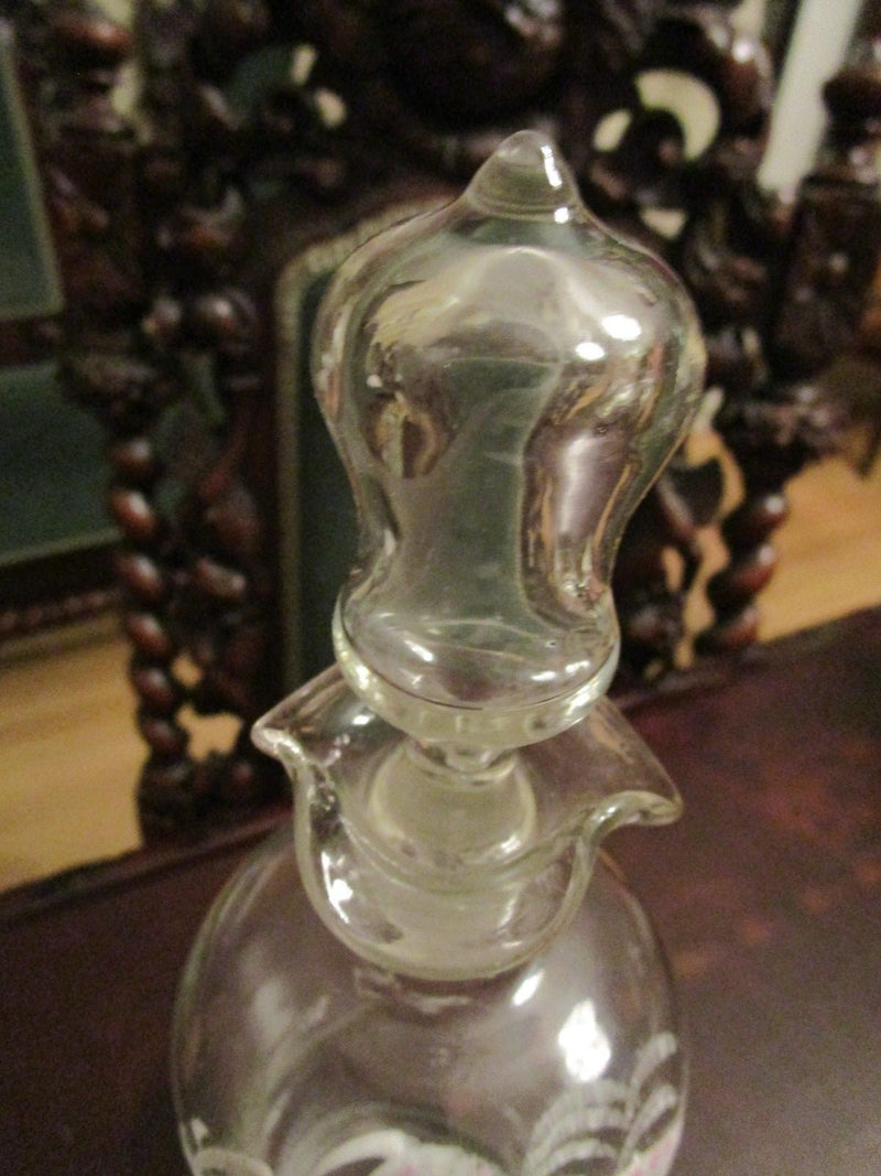 CRYSTAL DECANTER AND 2 TUMBLERS  HANDPAINTED WHITE AND COLOR FLOWERS [*G-2]