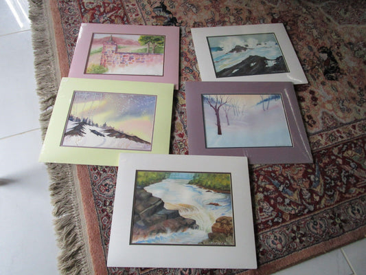 WATERCOLOR ORIGINAL PAINTINGS 5 BY I. ROUSSEAU 1999, NOT FRAMED MATTED