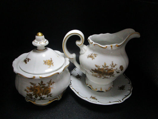 Weimar Germany fine bone china Katarina pattern creamer and sugar c1940s