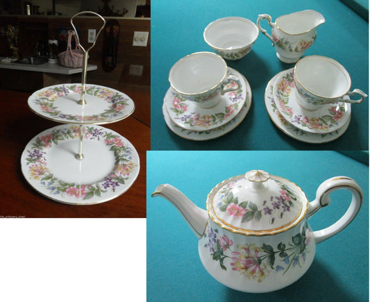 Paragon England Tea Pot Cups Saucer Creamer Cake Plate Country Lane [140g]
