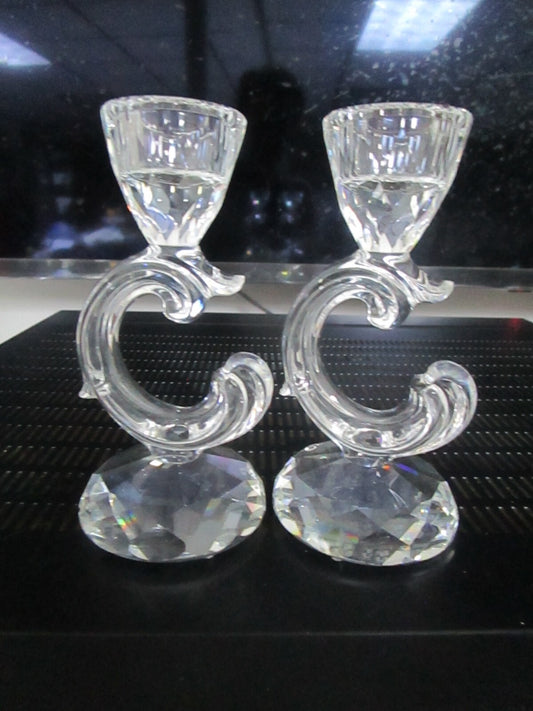 Swarovski pair candleholders crystal 5"