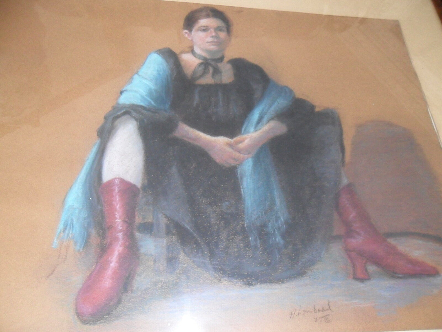 Annette Lombard "The Red Boots" original pastel, signed, large painting