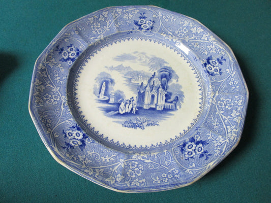 ANTIQUE 1850s ADAMS pottery COLUMBIA IRONSTONE BLUE TRANSFER COLLECTOR PLATE ^^